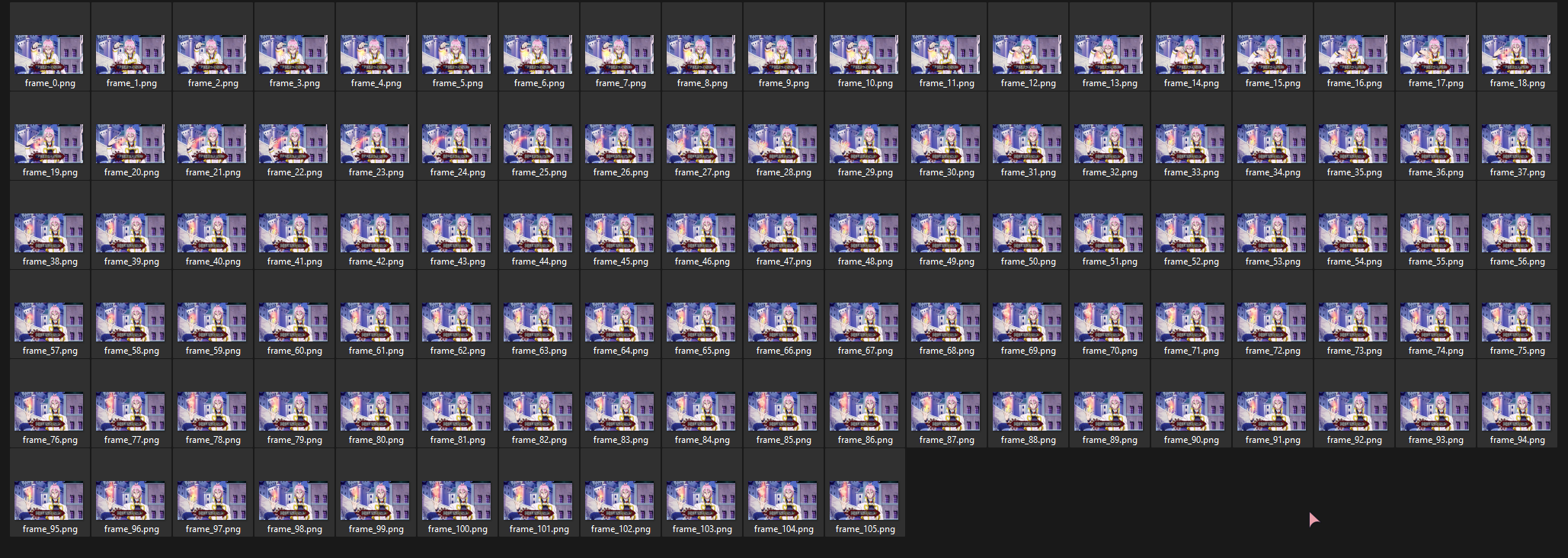 A screenshot of a folder full of frames involving the sign